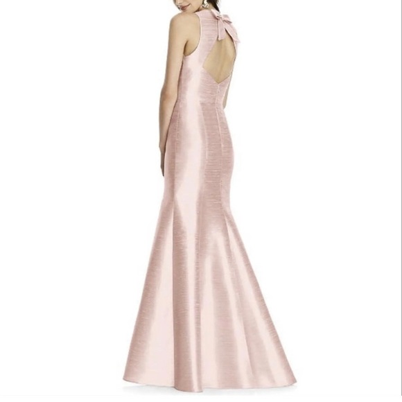 Alfred Sung Dupioni D734 Sleeveless Back Bow Trumpet Gown, Pearl Pink Sz 12 NWOT - Picture 2 of 11